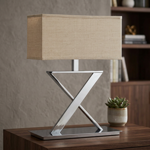 Lampe de table moderne minimaliste en aluminium, abat-jour en lin beige, taille moyenne, éclairage décoratif pour chambre à coucher, E27 LED AC 110V, commande par interrupteur - Product Image 2