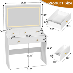 Coiffeuse avec miroir et éclairage, ensemble table et chaise de maquillage, station de charge, commode de chambre, miroir LED à intensité variable en continu - Product Image 3