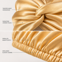 Bonnet de nuit en soie de mûrier torsadé avec nœud, turban en satin, bande élastique froncée, 6 couleurs, vente en gros, logo personnalisé, OEM, ODM