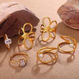 Vintage Floral Titanium Steel Open <b>Ring</b> For Women Luxury Inlaid Diamond <b>Adjustable</b> Finger Band Elegant French Style Jewelry - Product Image 1