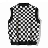 Summer Black Sweater Vest Knitwear Jacquard Squares Pattern Knitted Vest Custom