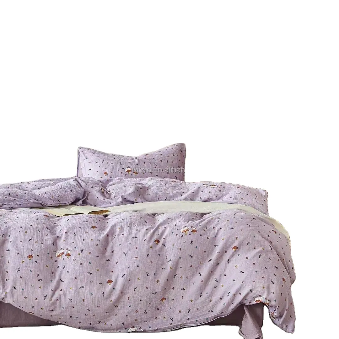 custom luxury designer bed sheets bedding print on demand popular Four-Piece Set Duvet Bedding Set washed cotton pillow case