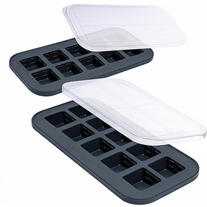 Moule à glace portable réutilisable en silicone avec couvercle, idéal pour la préparation de repas, compatible lave-vaisselle, lot de 2 - Product Image 1
