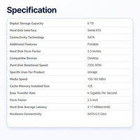 Hard Drive HDD HUH728080ALE601 8TB Bekas 3.5 Inch SATA 6Gb/s 7200 RPM 256MB Cache untuk NAS Drive CCTV Server Pusat Data