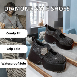Chaussures plates pour femmes à semelle épaisse, bout orné de diamants, plateforme imperméable, antidérapantes, respirantes, confortables et élégantes, tout-en-un - Product Image 2