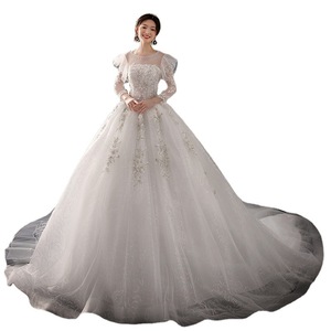 Lace Train Lightweight Wedding Dress High Waist O Neck White Simple Elegant Bridal Gown for Petite Figures - Product Image 5