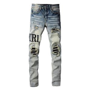 <span class=keywords><strong>Jeans</strong></span> da <span class=keywords><strong>Uomo</strong></span> Amiris Slim Fit Elasticizzati Stile Retrò Europeo-Americano <span class=keywords><strong>con</strong></span> Lettere, Toppe Strappate, Vita Media in Tessuto Denim per l'Autunno - Product Image 6