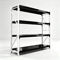Étagère de rangement industrielle noire et blanche, avec vis d'assemblage, réglable, possibilité d'ajouter des niveaux supplémentaires