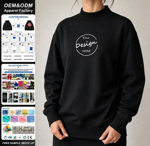 เสื้อสเวตเชิ้ตคอเต่าสีดำ ขายส่ง คุณภาพสูง ปักโลโก้ตามสั่ง ทรงหลวม ผ้าฝ้ายฟลีซหนา เสื้อพูลโอเวอร์ผู้หญิง - Product Image 1