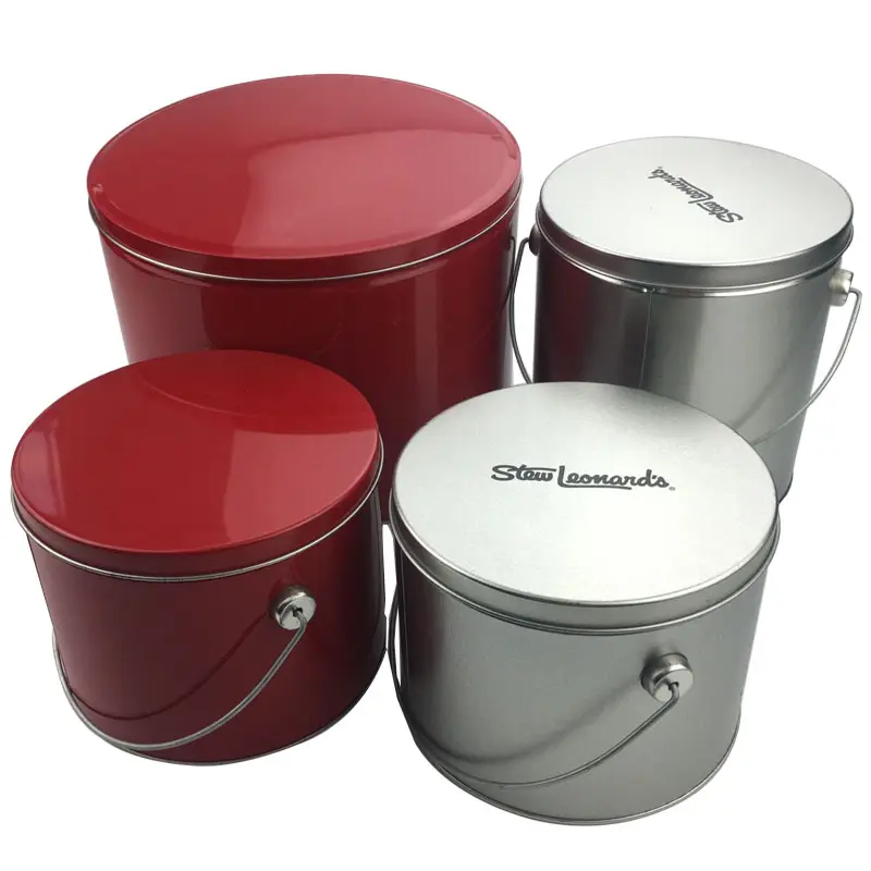 Ember Kue Dapat Kotak Kemasan untuk Makanan Ember Popcorn Timah Bulat Logam Disesuaikan Pencetakan Kotak Permen Layanan OEM Silinder JIM
