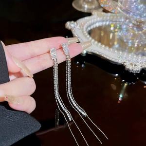 Boucles d'oreilles pendantes de luxe plaquées or avec diamants incrustés pour femme, bijoux de soirée - Product Image 6