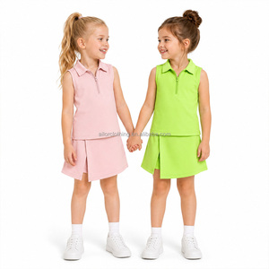 Ensemble de vêtements de sport pour filles de taille américaine standard, sans manches, col polo zippé, jupe-short, couleur et taille personnalisées - Product Image 4
