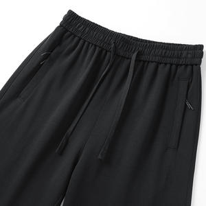 Heren lente herfst sportieve casual rechte wijde pasvorm 100% katoenen worsted stof lichtgrijze broek met middelhoge taille elastische sluiting - Product Image 3