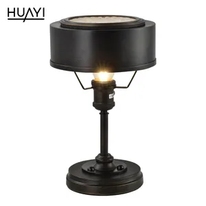 HUAYI-lámpara de mesa de tipo Retro para interior, dormitorio, oficina, escritorio, color negro, fuente de luz vertical tradicional