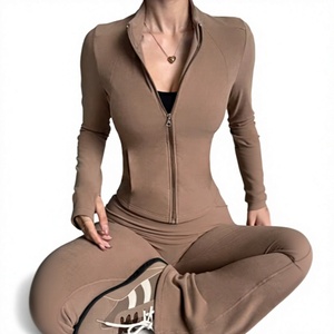 Women Casual Solid <b>Yoga</b> <b>Leggings</b> Set High-Waisted Spandex Long Sleeve Zip-Up Athletic Jacket Full-Length Pants Quick-Dry Stretch - Product Image 1