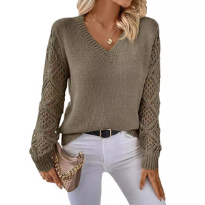 2024 primavera autunno maglioncino elegante in <span class=keywords><strong>maglia</strong></span> a maniche lunghe con scollo a V da <span class=keywords><strong>donna</strong></span> maglione casual Cashmere da <span class=keywords><strong>donna</strong></span> - Product Image 4