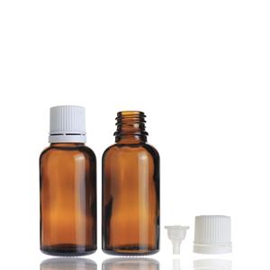1 oz 30ml Amber Round Essential Oil Glass <b>Bottle</b> With White <b>Plastic</b> Screw Cap - Product Image 2