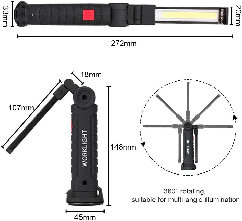 2-Pack Rechargeable LED COB Work Lights - Magnetic, Slim Design With USB Charging