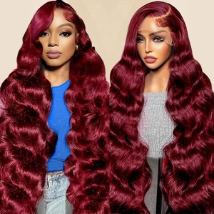 Peluca de Cabello Humano Virgen sin Pegamento, Ondas Profundas, Teñible, Venta al por Mayor, 13*4, Rojo Vino, Ondas Grandes, Balayage Realista, Peluca Larga HD con Capucha - Product Image 2