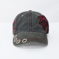 Gorra de Béisbol Unisex de Algodón Lavado y Desgastado con Bordado, Estilo Vintage Punk, Decoración de Ojales Metálicos Suaves y Contraste