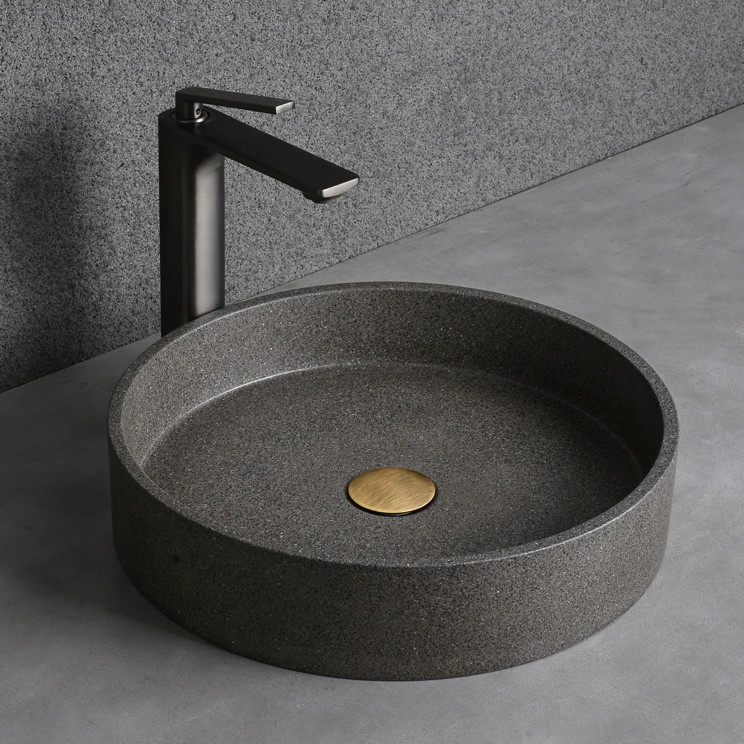 Modern anti-scratch counter-top round shape hotel cement basin art design hand wash cabinet concrete Bathroom washbasin