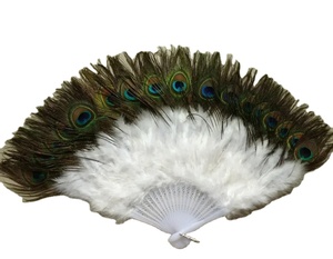 Wholesale China Folding Hand Fan <b>Peacock</b> Turkey Feather Fans for Wedding - Product Image 1