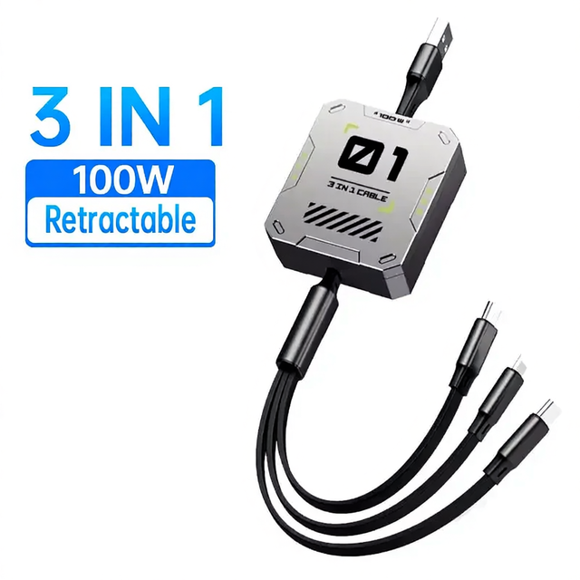 Taipuxi Customize Logo Tpe Max 100w Usb 3 in 1 Retractable 3in1 Multi Mobile Fast Charging Charger Cables Cord for Gift