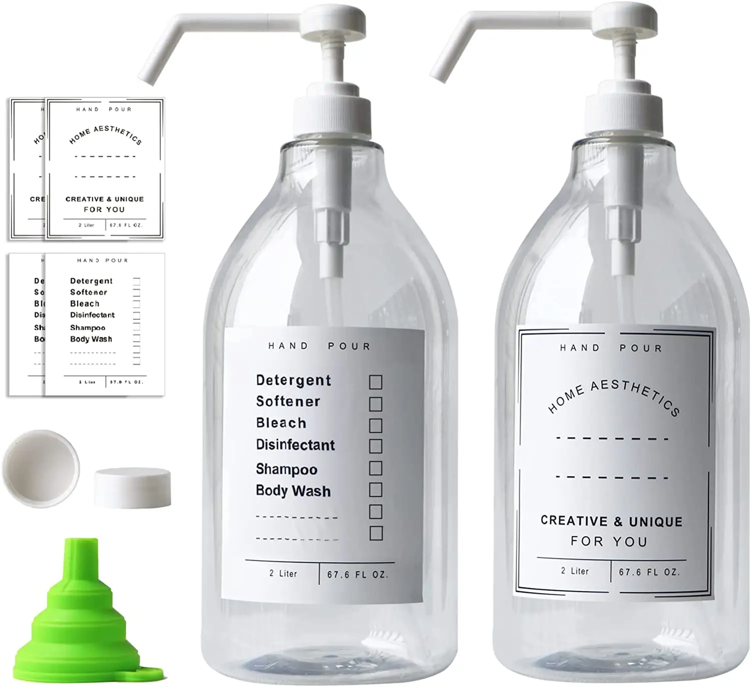 Dispensador de jabón para ropa, botella de plástico con bomba, transparente, grande, 2L, 67,6 oz