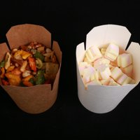 Kotak Mie Kertas Kraft 1250Ml 16Oz untuk Sup Pasta Murah, Bawa Pulang, dengan Laminasi Matt, Embossing, dan Folder Warna Kustom