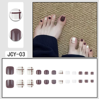 24 patchs pour ongles en ABS marron Design carré à la mode Pièces d'ongles détachables pour les orteils