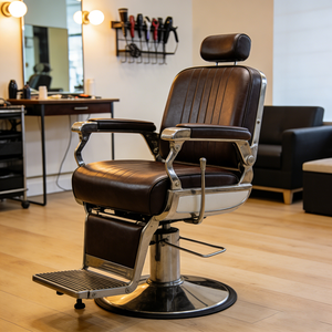 Sillón de Barbería Comercial con Base de Acero Inoxidable, Elevación Hidráulica y Tapicería de Cuero Sintético para Peluquería - Product Image 6