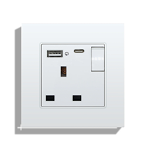 MVAVA Factory UK British PC Frame 2 Gang 2 Way 13A Energía eléctrica de seguridad Toma de interruptor de luz de pared de doble salida con USB tipo C
