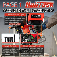 Cloueuse à béton sans fil professionnelle série industrielle NailTask DCCN100X2, 90 clous/min, batterie au lithium, moteur sans balais
