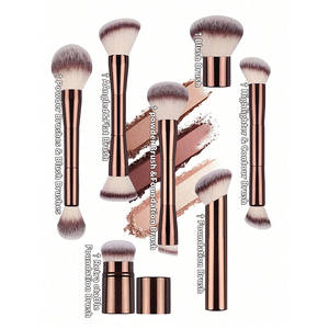 Chất lượng cao trang điểm bàn chải nâu nhôm ống mềm sợi Foundation bàn chải <span class=keywords><strong>Blush</strong></span> bàn chải biểu tượng tùy biến - Product Image 2