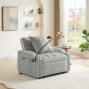 Db Convertible <b>Sleeper</b> <b>Chair</b> Sofa Bed 3 In 1 Adjustable Pull Out Design With Pockets Modern Faux Leather Home Furniture - Product Image 4