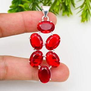 จี้ทำด้วยมือจากดีไซเนอร์พร้อมพลอยโกเมนสีแดงสเตอร์ลิงดูเงินของขวัญเครื่องประดับแฟชั่นสำหรับผู้หญิงสำหรับงานแต่งงานงานปาร์ตี้ - Product Image 1