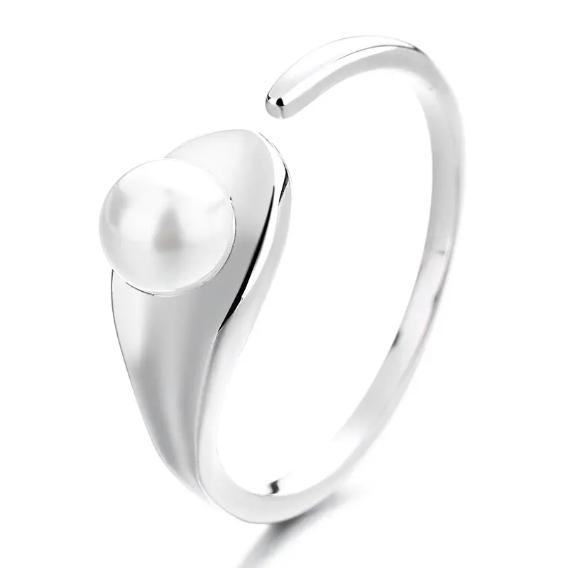 แหวนเงินสเตอร์ลิงสำหรับผู้หญิงแหวนไข่มุกน้ำจืดขนาด5มม. 7มม. 925
