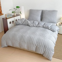 Ensemble de couvre-lit trois pièces en polyester gris à bulles pour toutes les saisons européennes, 100% polyester, lavable en machine