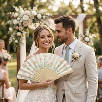 BSBH Personalisierter Hochzeits-Gastgeschenk Handfächer, individuell bedruckter Holz-Faltfächer mit Blumenmuster für Gäste, Brautaccessoire