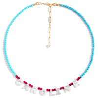 Perle coquille lettres pendentif rouge Agate Turquoise collier de perles tour de cou pour femmes hommes naturel guérison énergie pierre collier