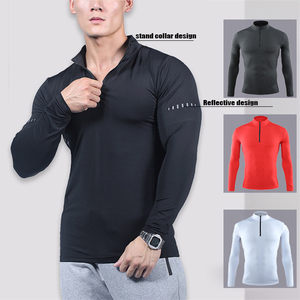 Professional Manufacture Men's Gym Training Long <strong>Sleeve</strong> Slim Fit <strong>T</strong> <strong>Shirt</strong> 1/4 Zip Pullover Muscle <strong>Shirts</strong> Sport Style Printed - Product Image 4