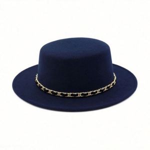 Winter Warm High Quality Polyester Cotton Cloth Trilby Crown Wide Brim Flat <b>Top</b> Fedora Hats for Unisex with Chain Travel Fishing - Product Image 5