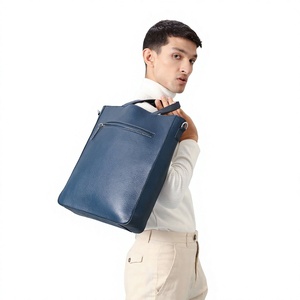 Sac fourre-tout unisexe en cuir véritable ELYSIAN INDUSTRIES, bleu marine uni, fermeture éclair, sangle réglable, durable, usage quotidien décontracté - Product Image 5