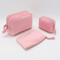 Trousse de Maquillage Pliable Rayée et Cousue, Grande Capacité, Portable, en Velours Matelassé, avec Fermeture Éclair pour Cosmétiques