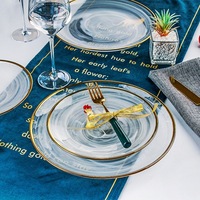 Service de Table en Verre de Luxe avec Bord Doré, Qualité Alimentaire, Sans Plomb, Bol à Salade Martelé, Assiette Occidentale pour Maison, Hôtel, Réception