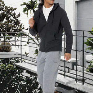 Sweat-shirt à capuche de sport décontracté à manches longues avec fermeture éclair, couleur unie, logo personnalisé de haute qualité, imprimé, 100% coton, automne - Product Image 3