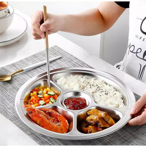 304 Stainless Steel Divided Plate Round Food Grade Material Microwave Safe Hotel Cafeteria Use - Product Image 2