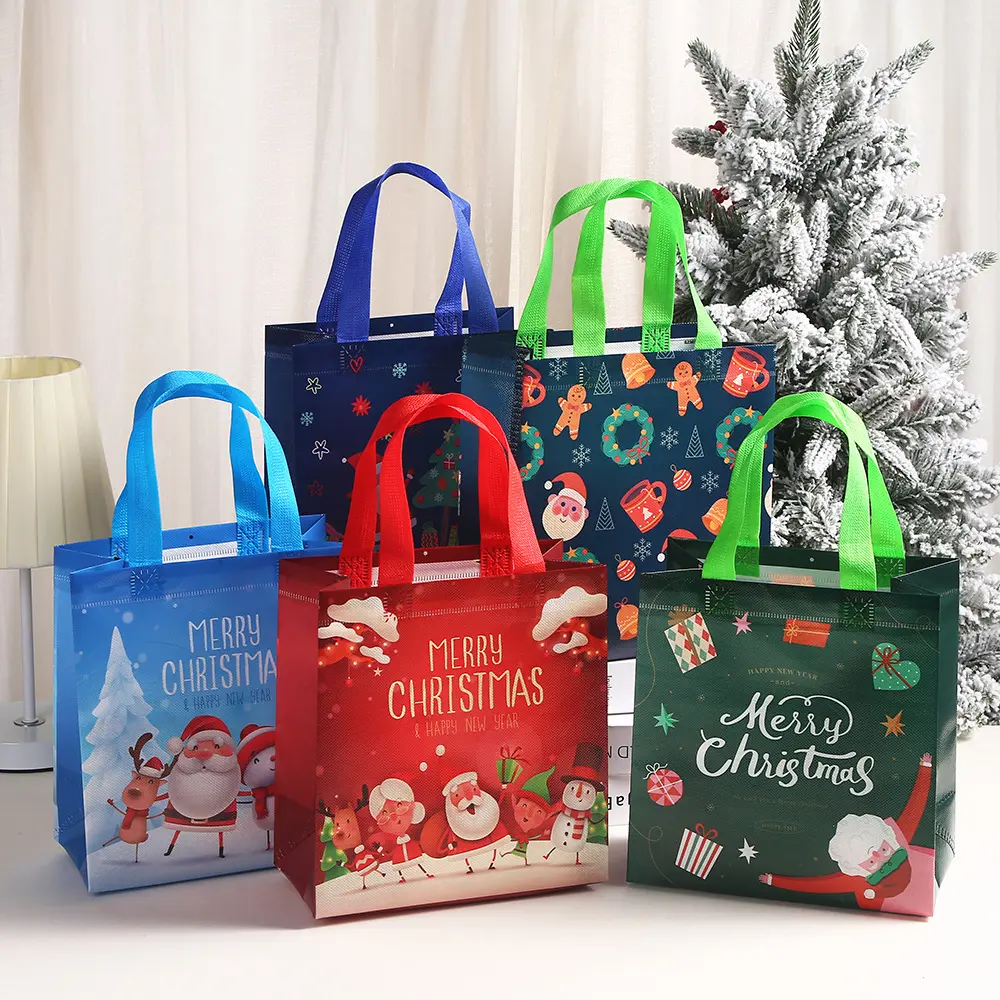 Joyeux Noël Cadeau Sacs Père Noël Bonhomme De Neige Elk Bell Sac À Main De Noël Vacances Fête Fournitures 2024 Nouvel An Bonbons Cadeau Emballage Sac