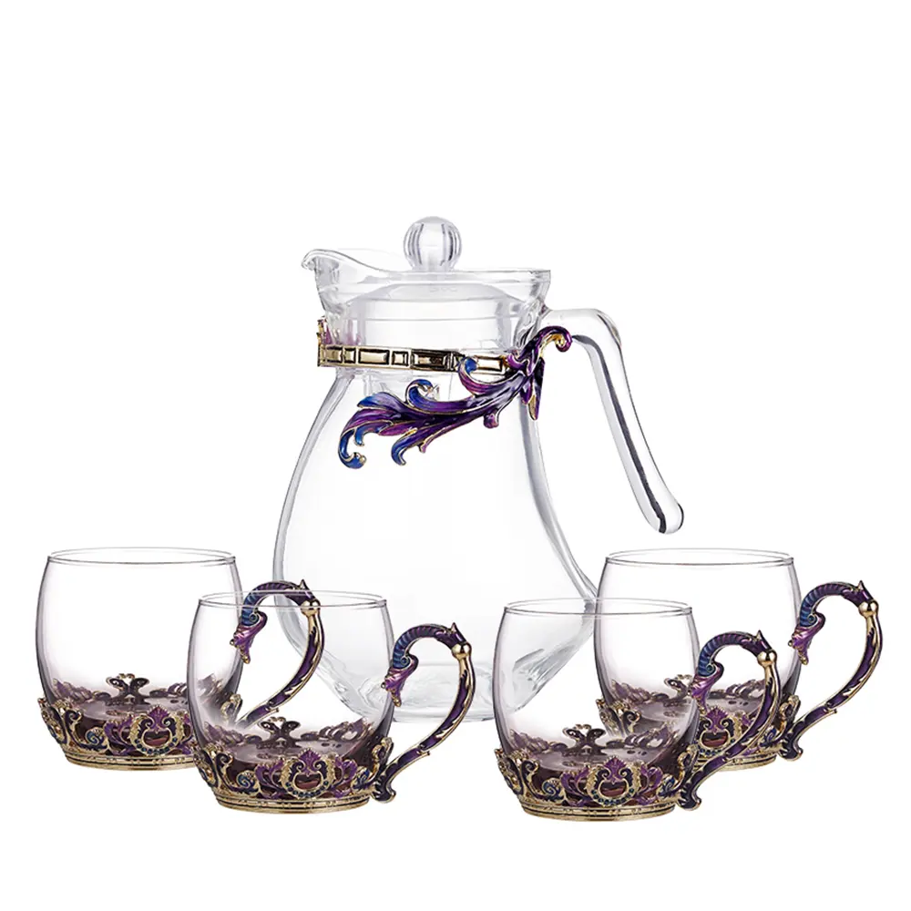 NOSHMAN-Teteras de cristal con flor esmaltada, juego de té de lujo, sin plomo, venta al por mayor