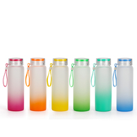 Botella de Agua de Vidrio Mate de 500 ml con Degradado de Color Esmerilado, Ecológica, Material de Plástico y Vidrio, 6 Colores